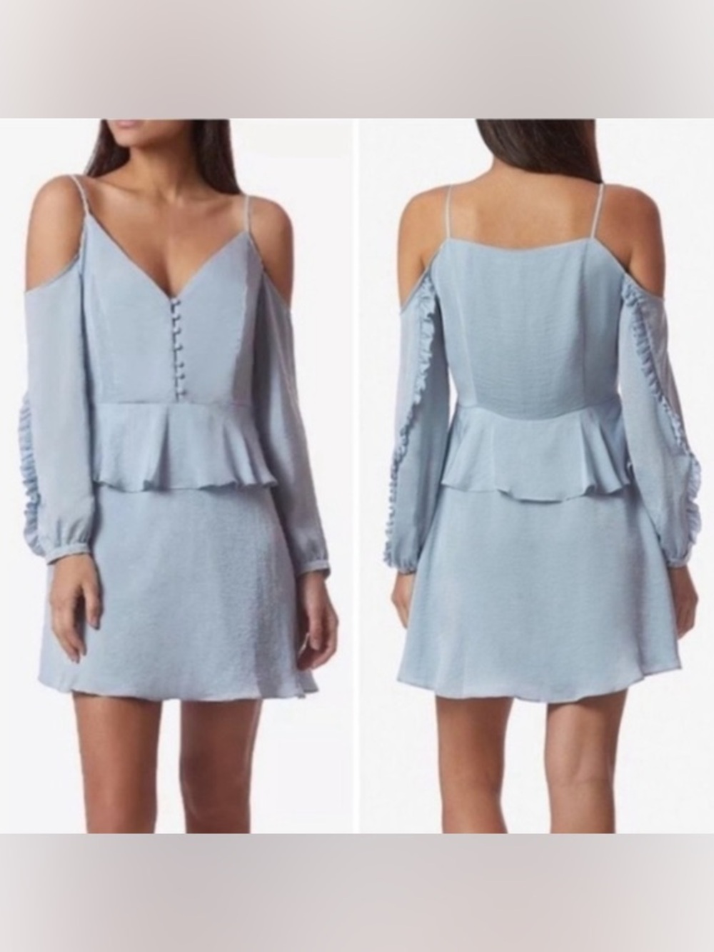 Avec Les Filles Cold-Shoulder Light Blue Peplum Mini Dress